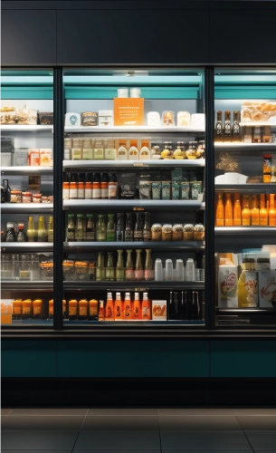Un frigo de supermarché montrant des produits frais en vitrine